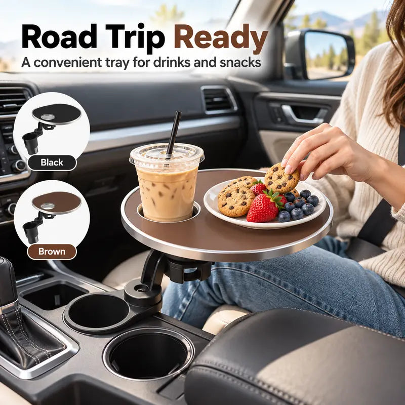 Adjustable car cup holder tray for food and drinks