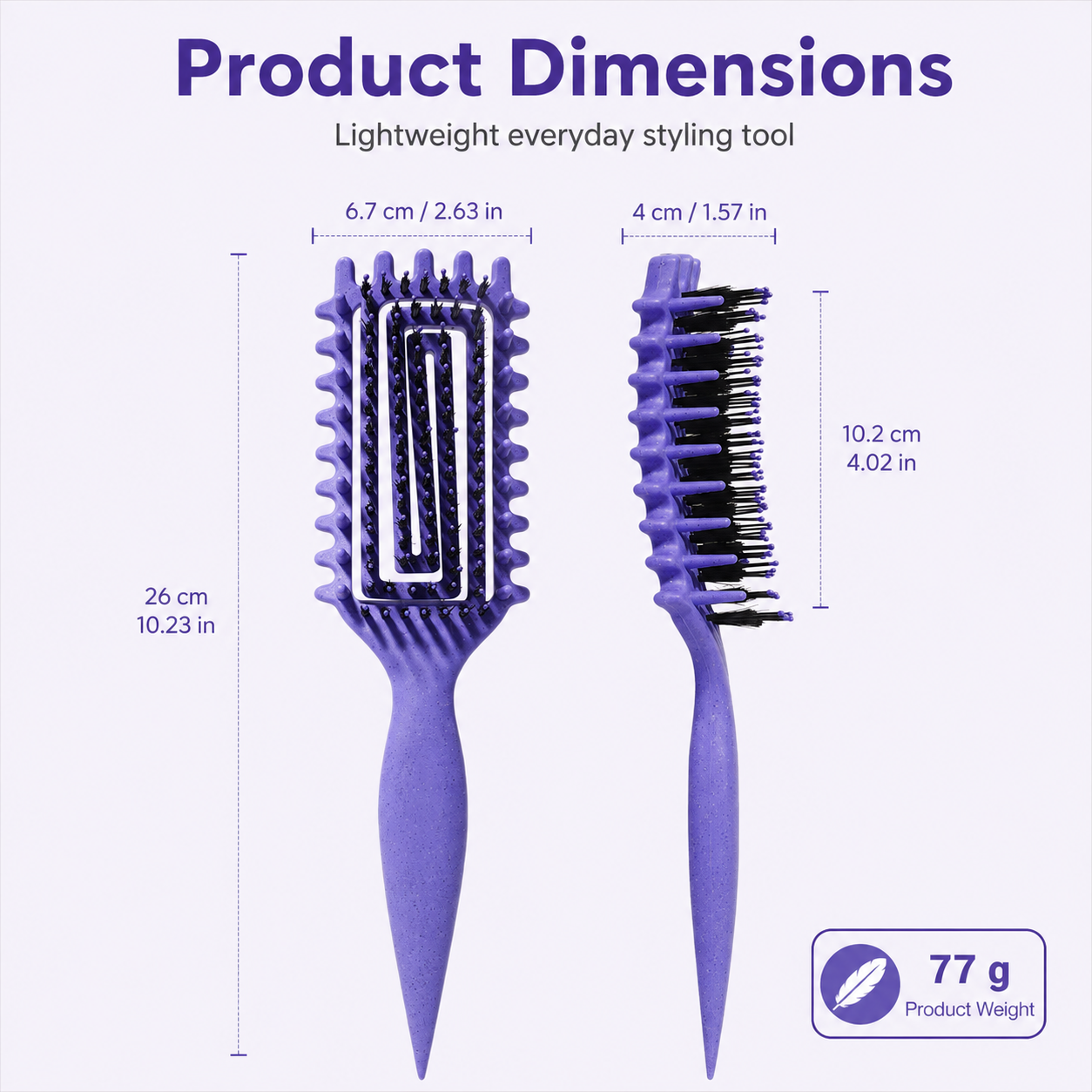 Full product size dimensions and bristle breakdown