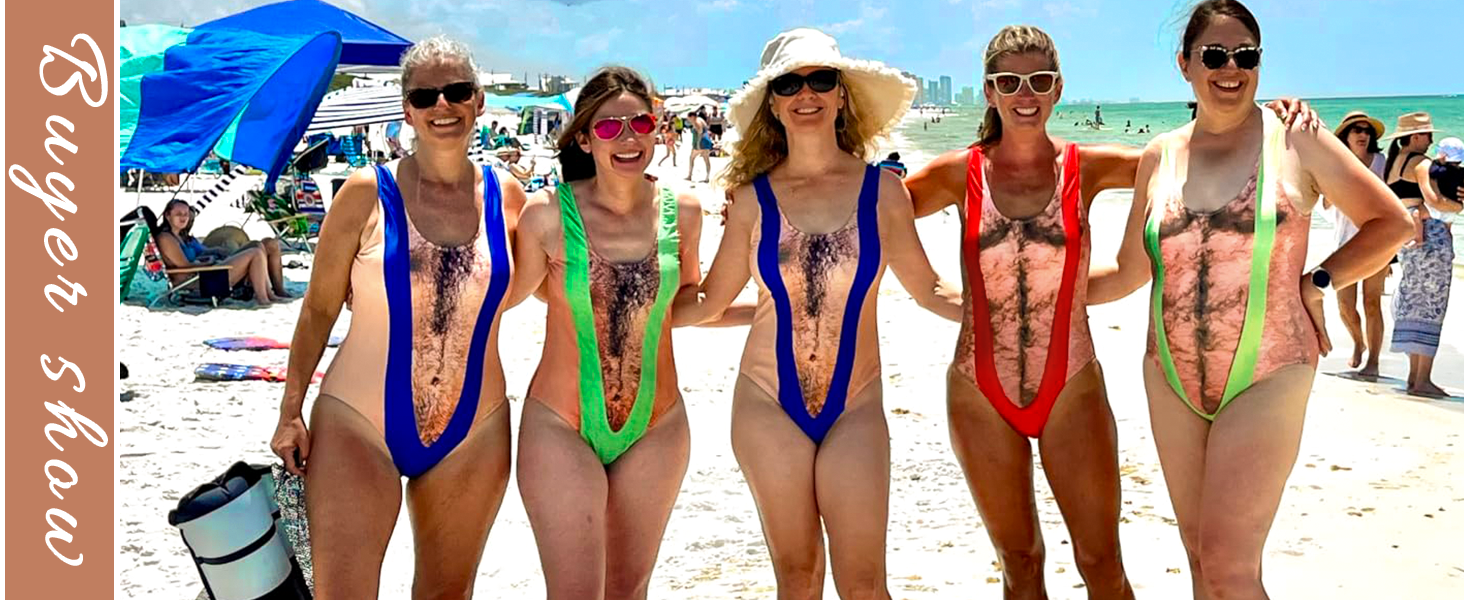 Women Funny Swimsuit Hairy Body Chest Printed Bathing Suit One Pieces Swimwear Monokini