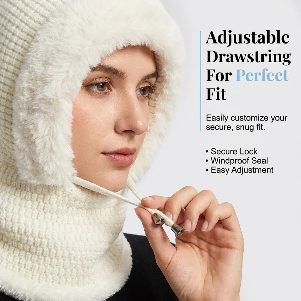 Adjustable front drawstring on the winter hood