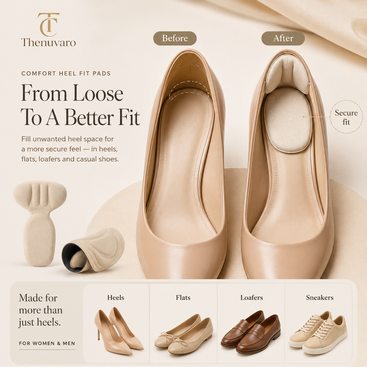 Comfort heel fit pads for loose shoes