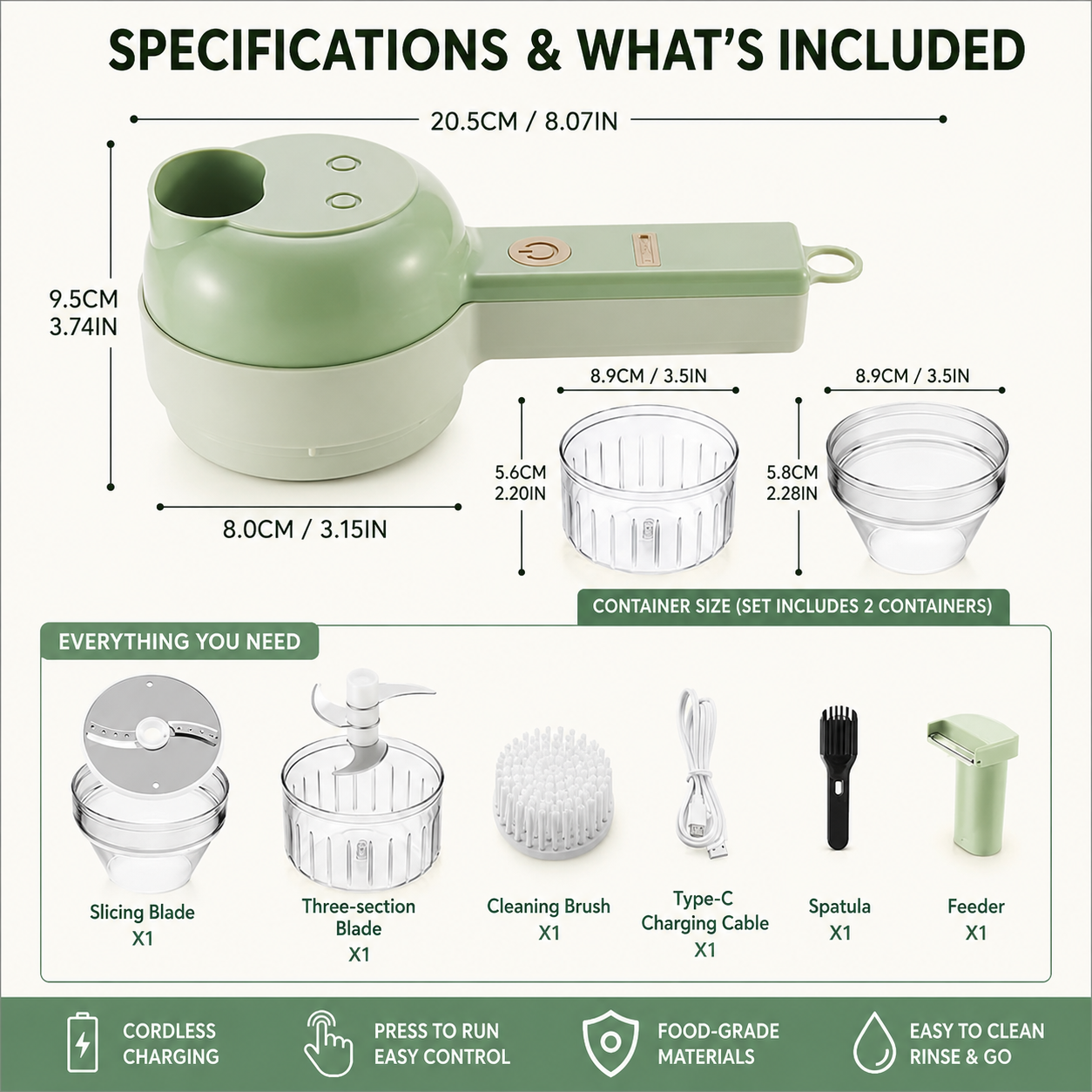 Handheld electric food processor set with attachments