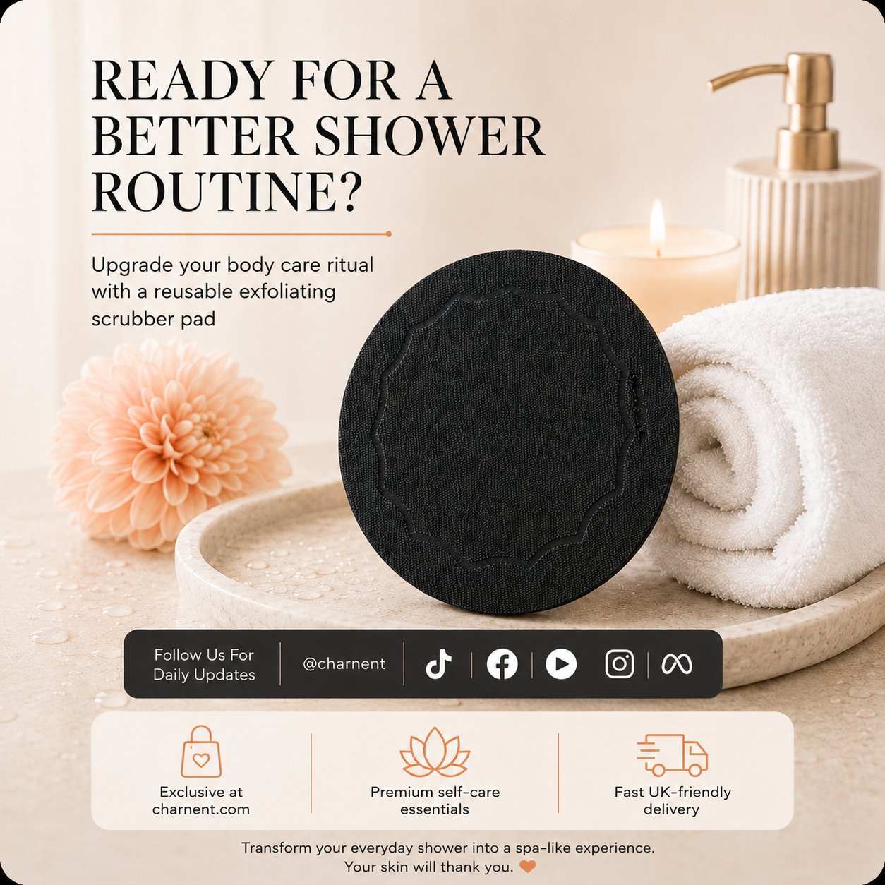 Clean and durable exfoliating shower tool