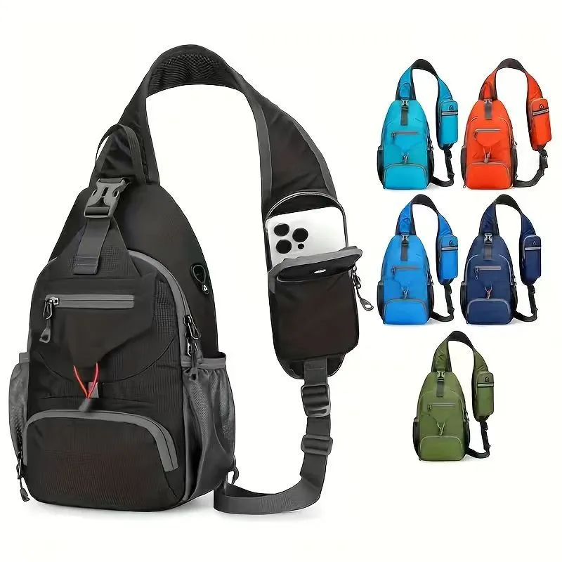 Sling bag folded small into its own built in zipper pocket