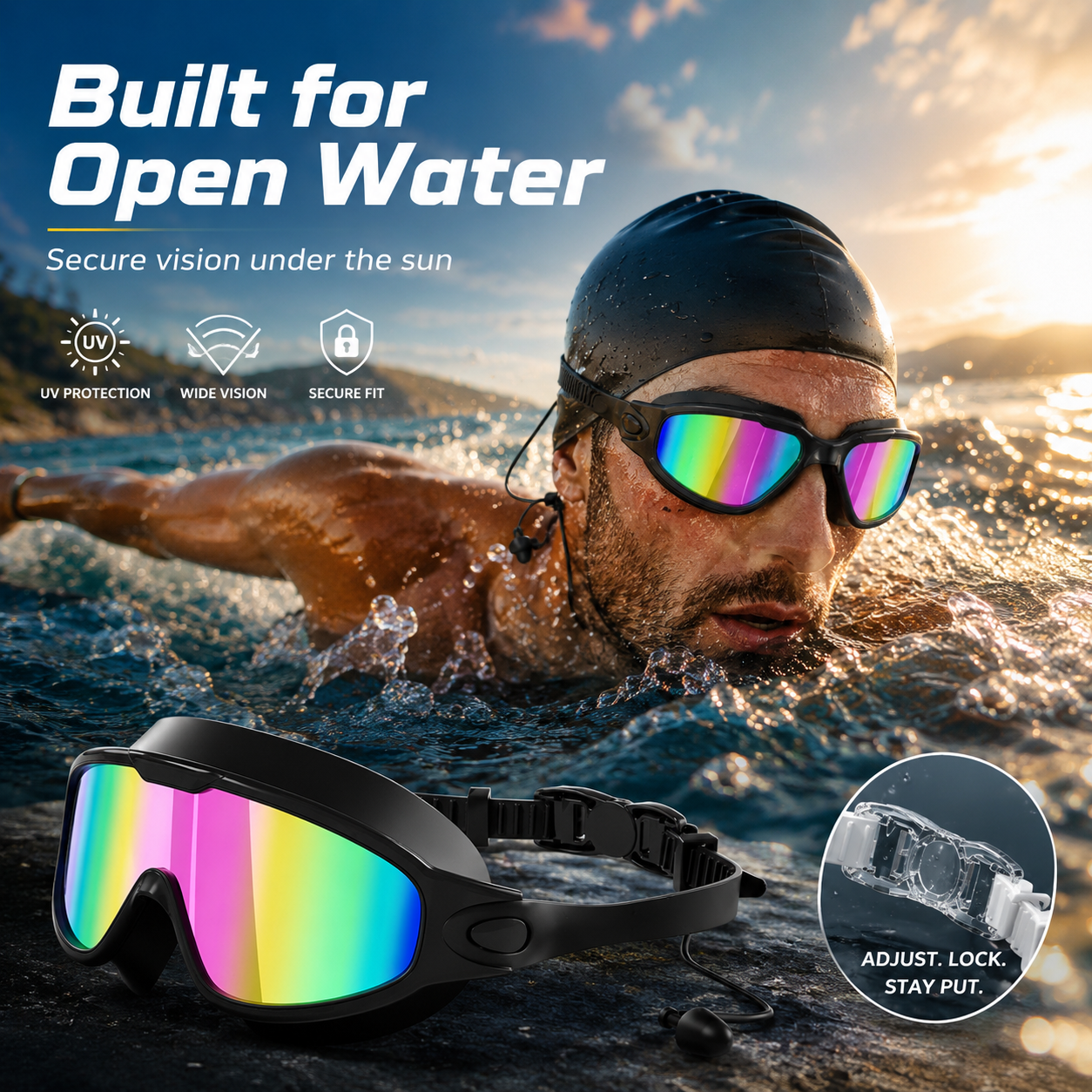 Swim goggles size and feature details