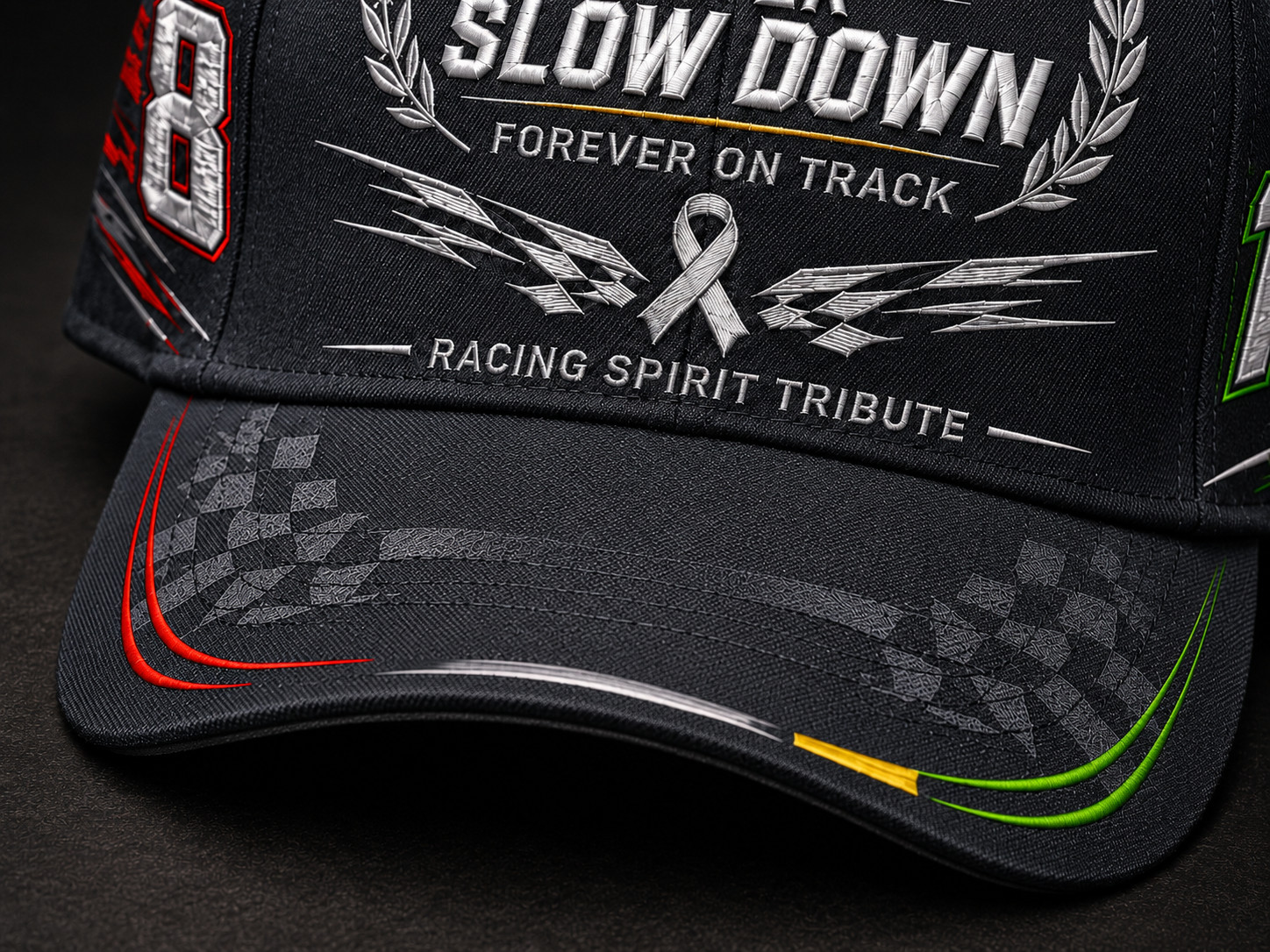 Checkered flag brim detail