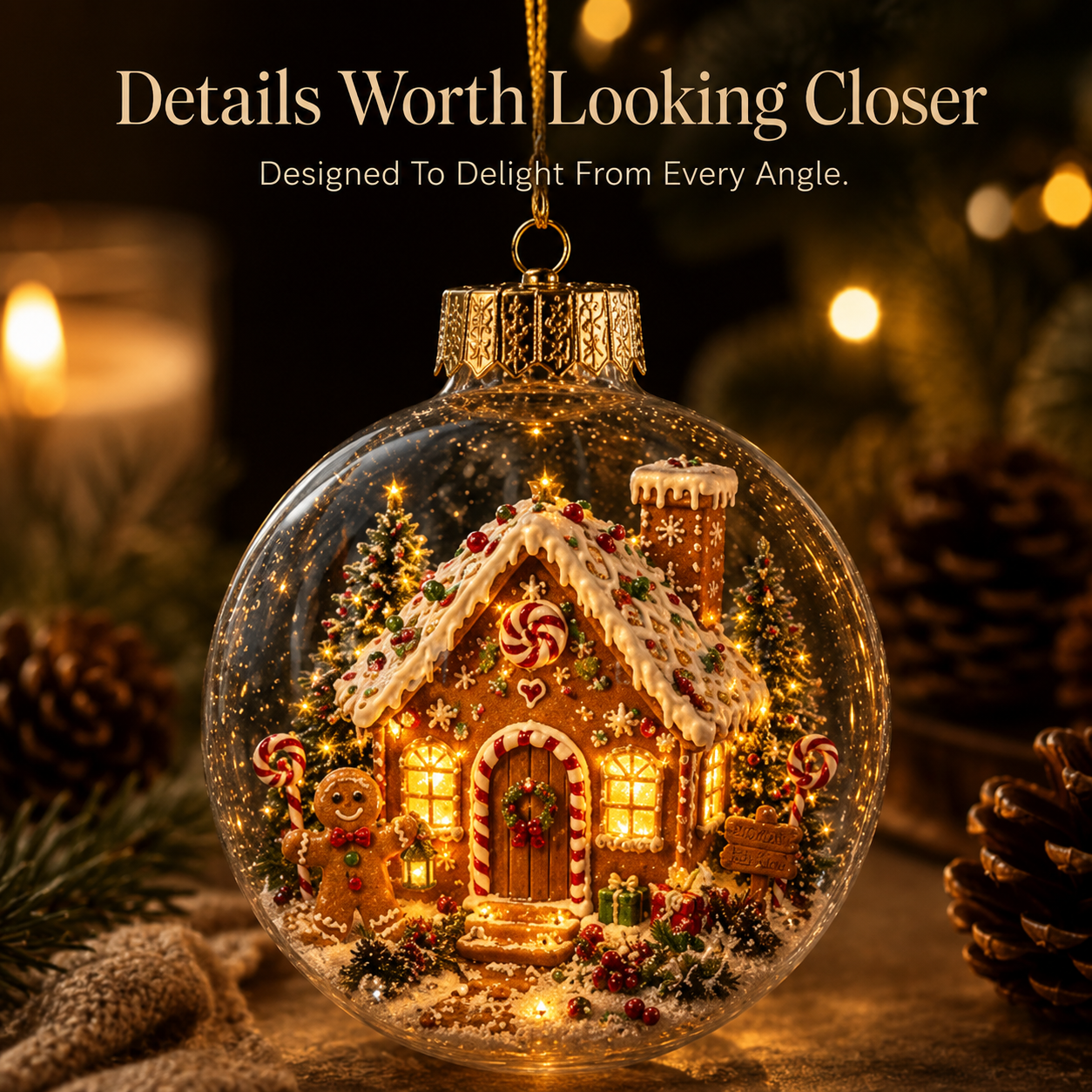 Storybook Holiday House winter scene globe ornament