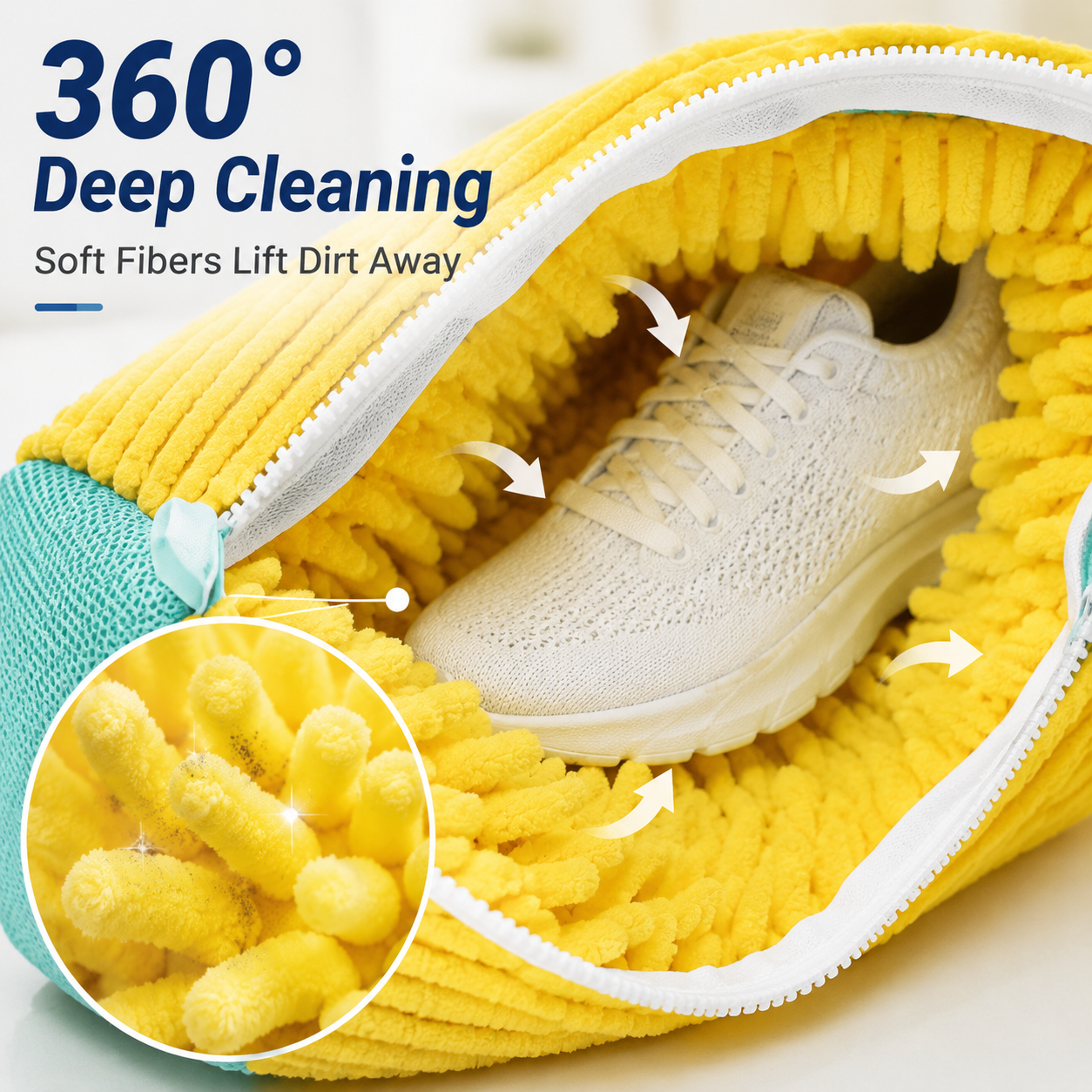 Shoe washing bag soft cleaning fibers help remove everyday dirt from sneakers