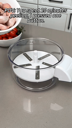 Electric garlic and fruit peeler machine operating animation loop