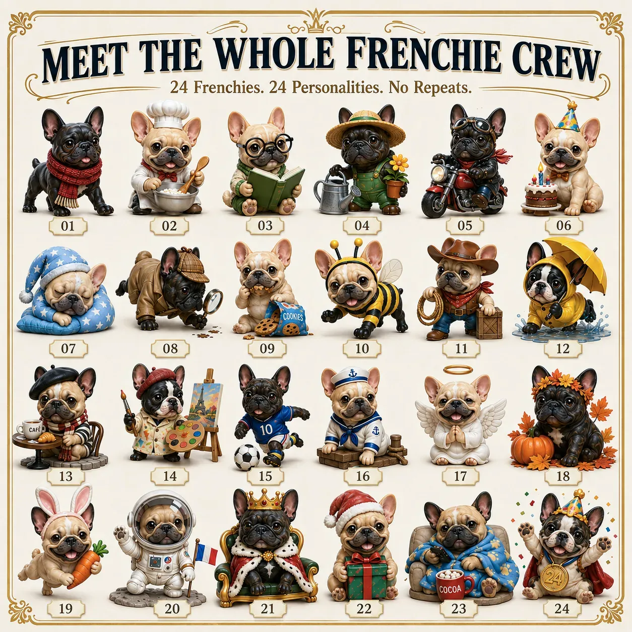 24 Frenchie Advent Calendar Characters