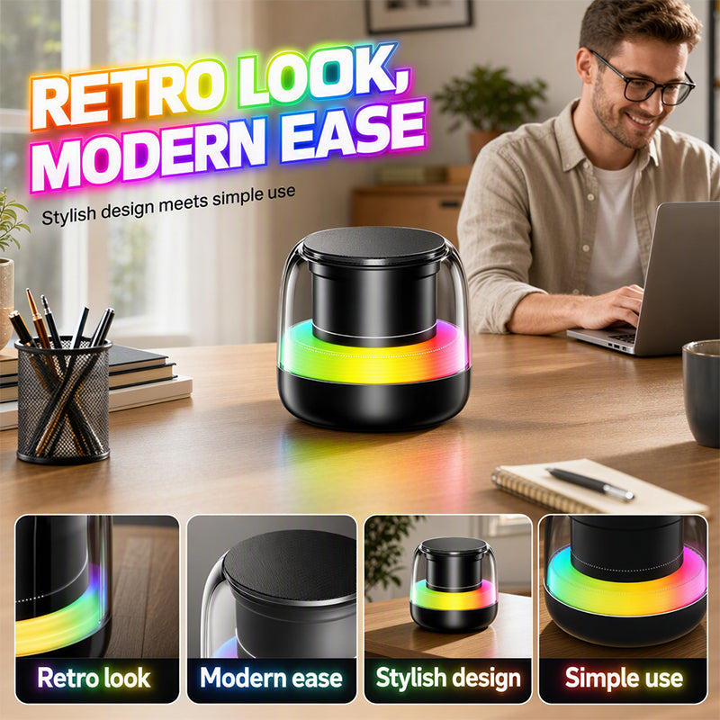 Retro portable Bluetooth speaker on desk
