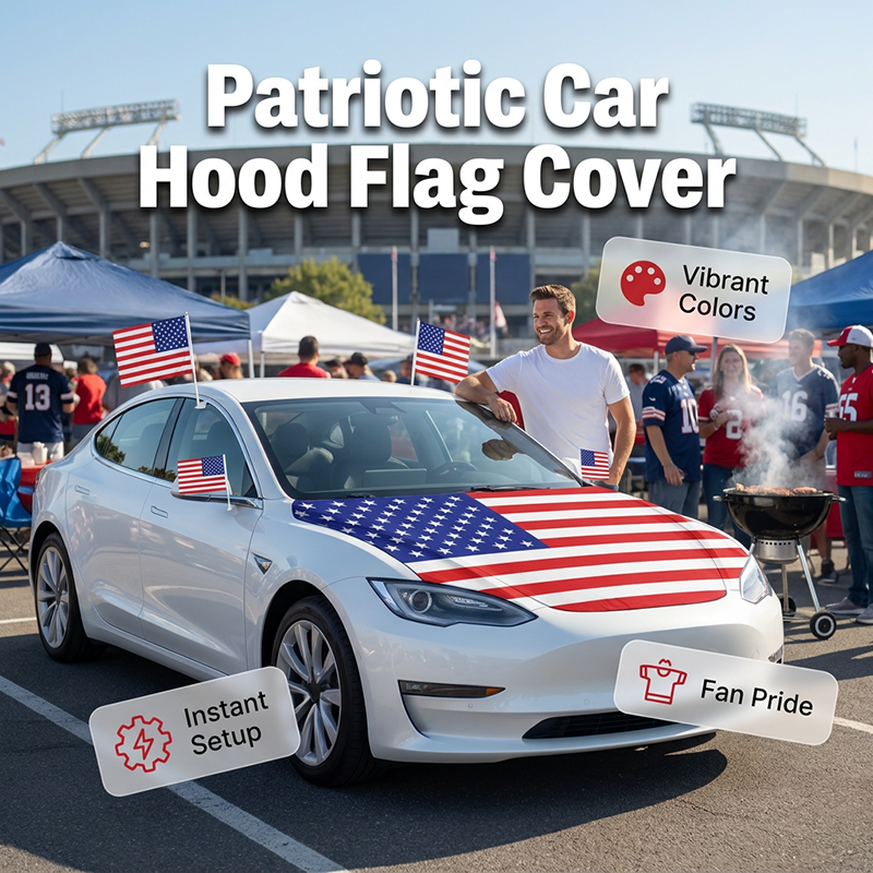 Patriotic vehicle hood cover front display