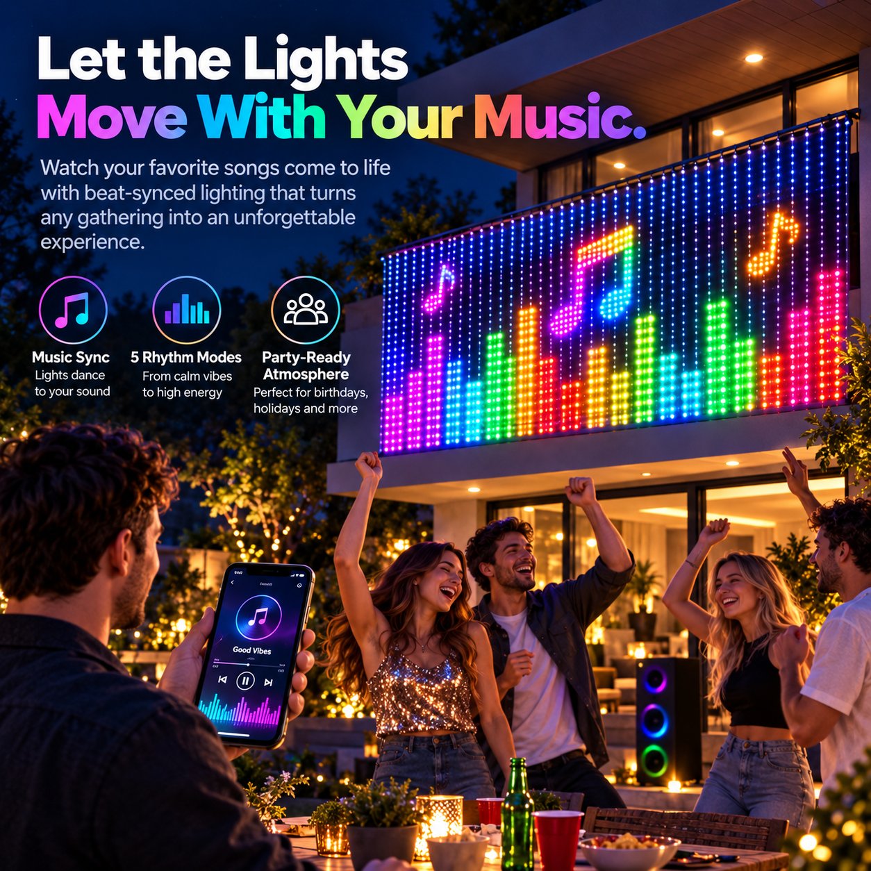 Music Sync LED Curtain Lights