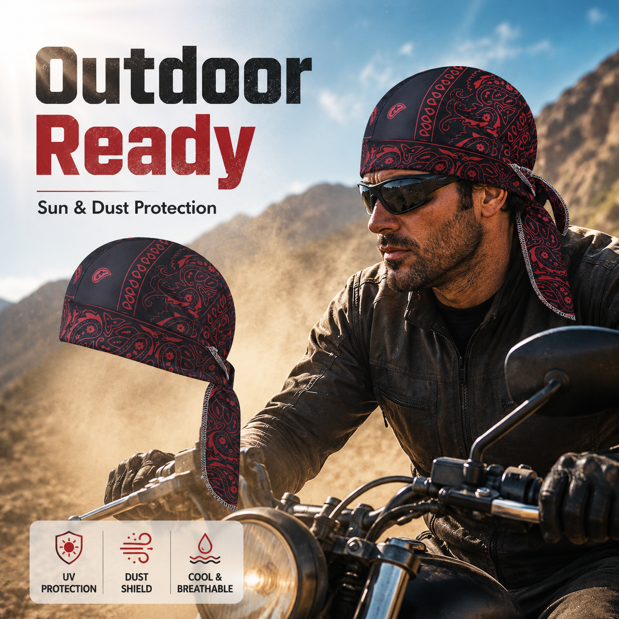 Outdoor ready sun and dust protection headscarf cap