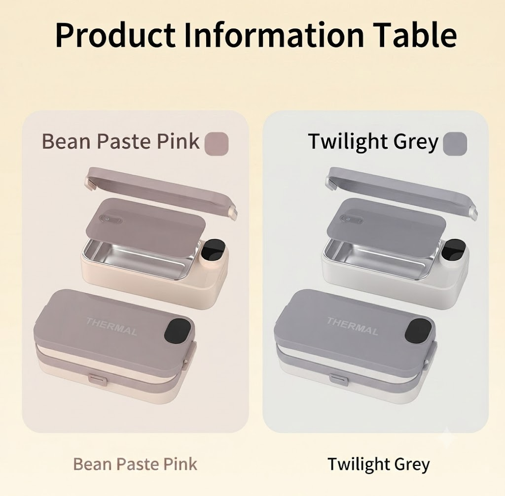 Portable electric lunch box color options bean paste pink and twilight grey