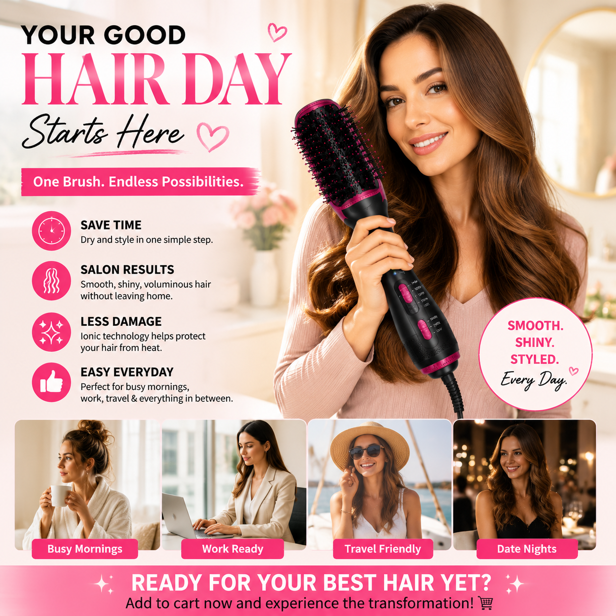 3-in-1 dryer straightening brush and styling comb