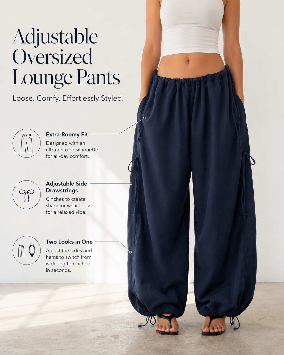 Blue black gray and green adjustable oversized lounge pants