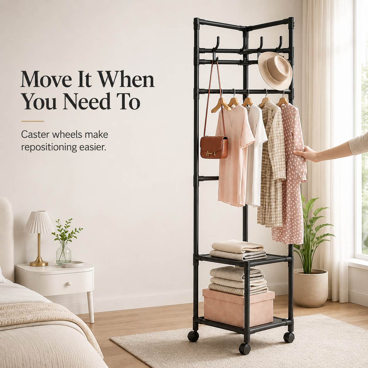 Freestanding corner garment rack product overview