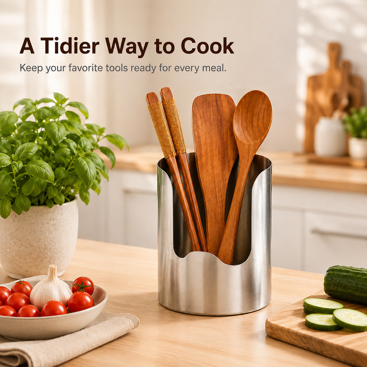 Single stainless steel utensil holder product package overview