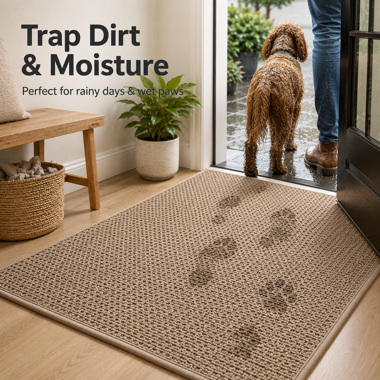 Keep floors cleaner with absorbent door mat