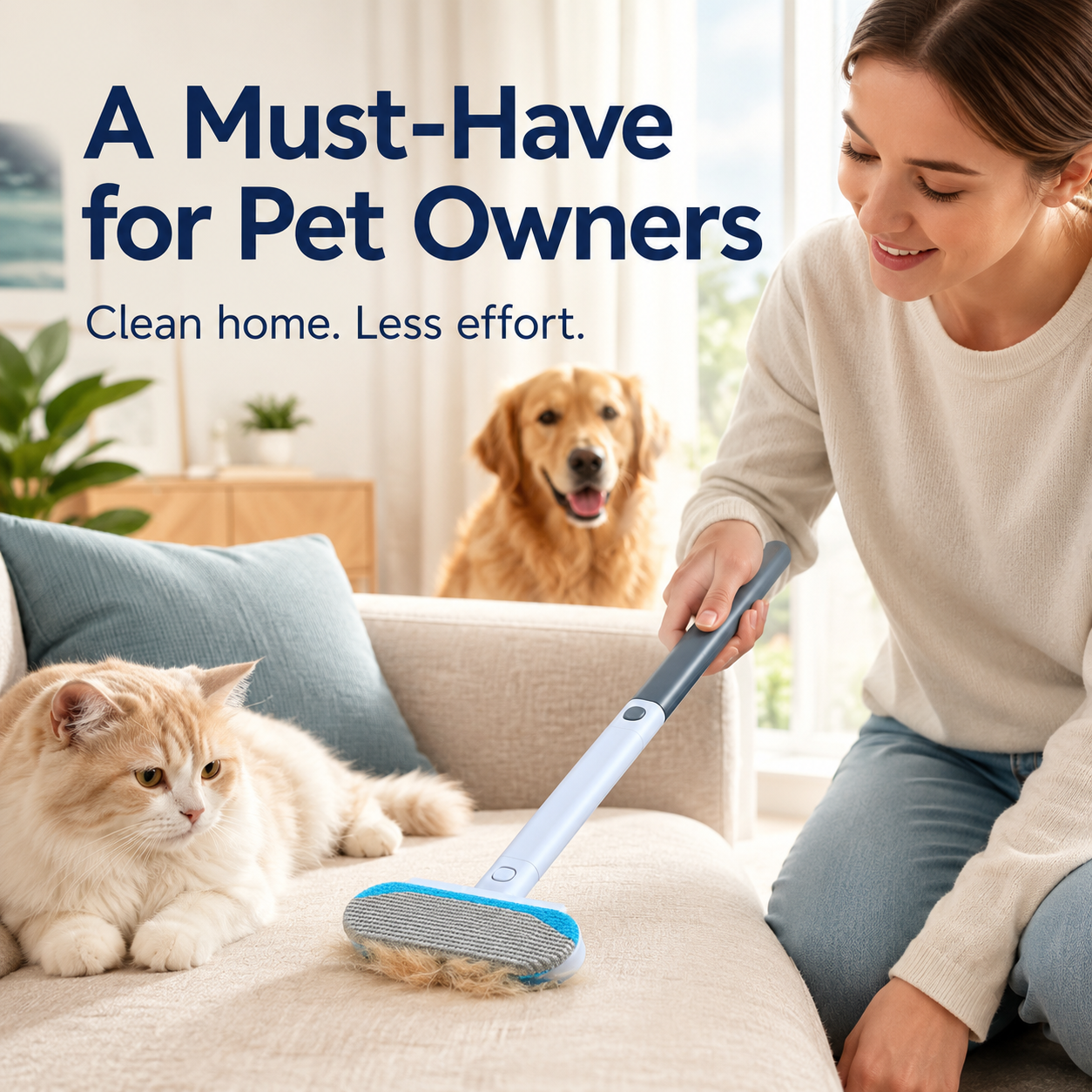 Pet hair removal brush for multiple cleaning scenarios