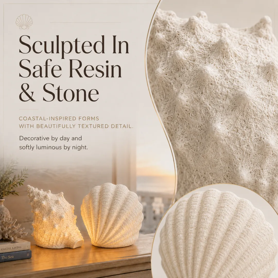 Close-up of sculpted resin and stone shell light texture