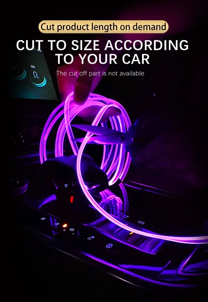 Cuttable flexible fiber optic light guide for car interior ambient lighting