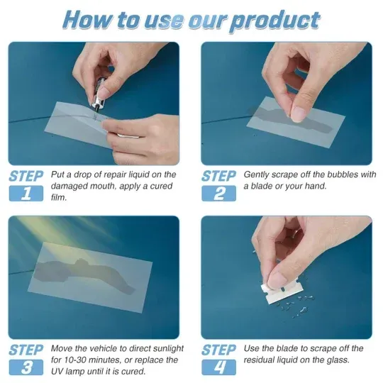Step by step glass repair application visual instructions