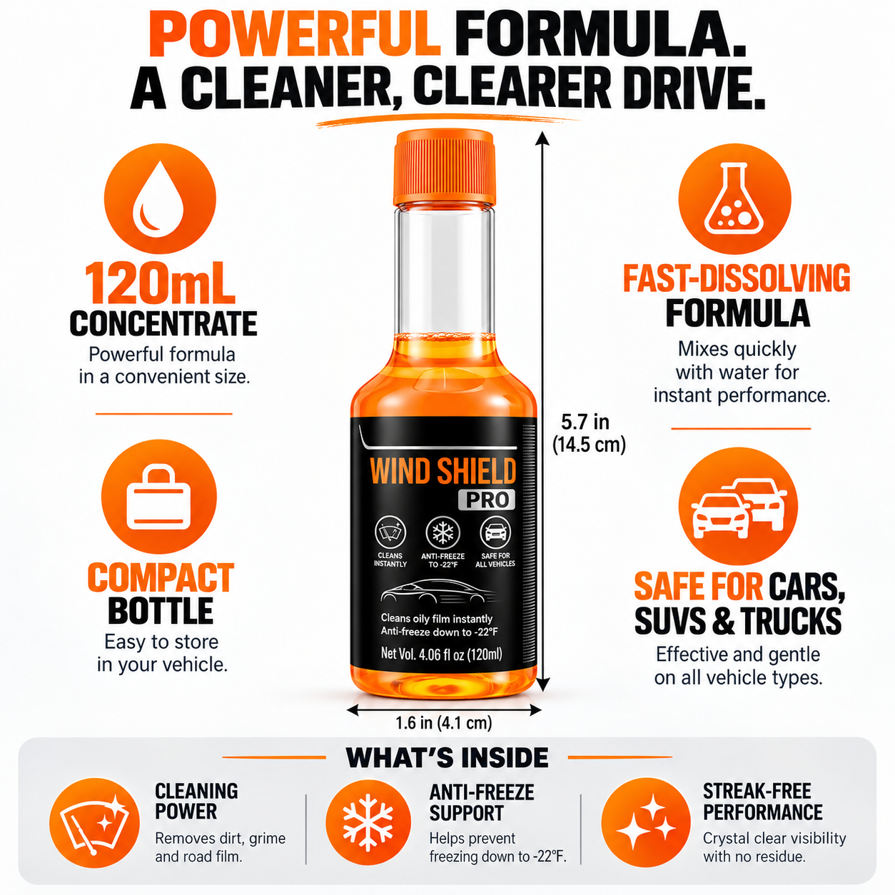 120ml compact windshield cleaner bottle size reference