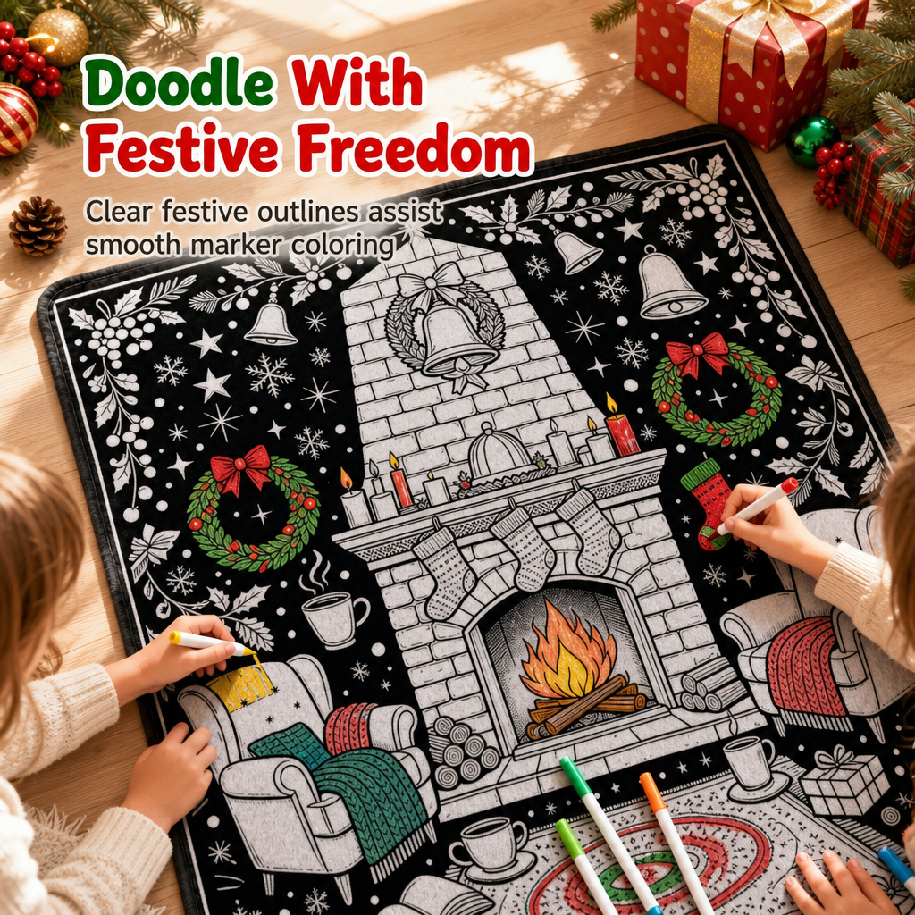 Coloring festive designs on a DIY Christmas blanket
