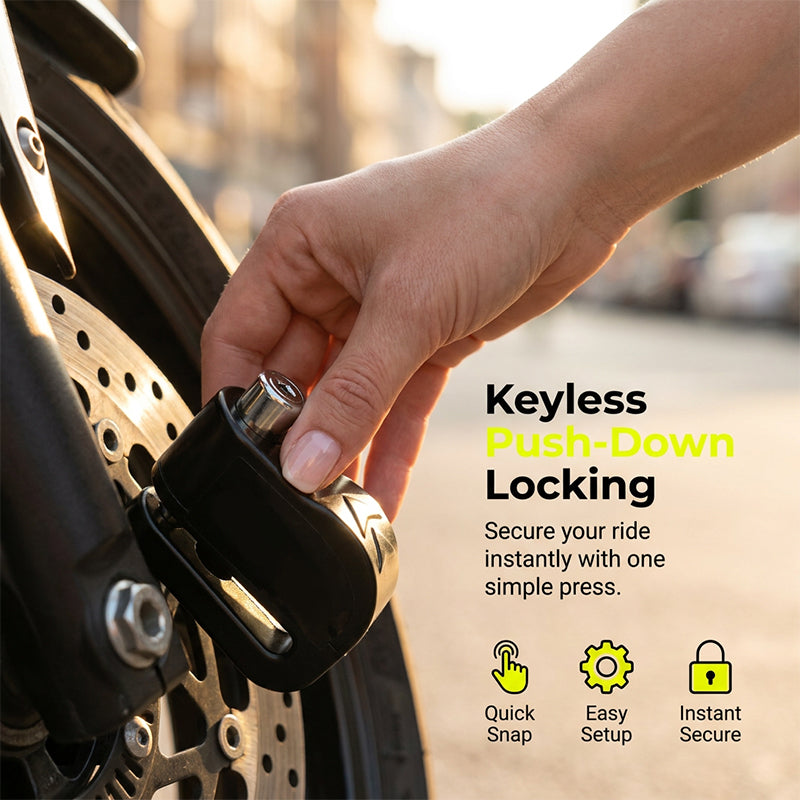 Push-down locking mechanism on the disc brake alarm lock