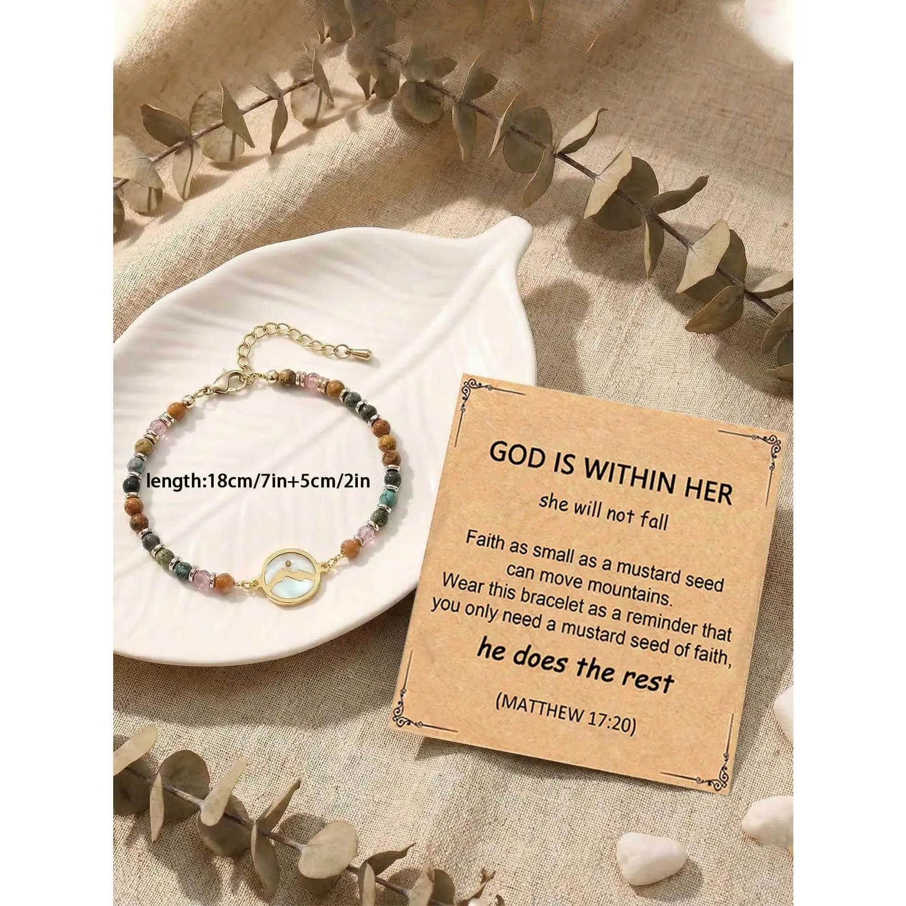 Mustard seed bracelet mountain cutout pendant