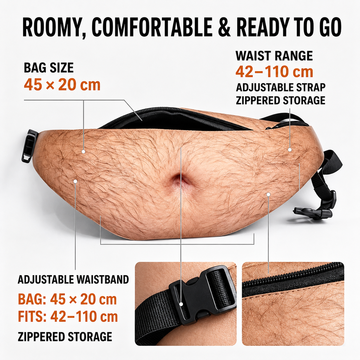 Adjustable belly fanny pack sizing