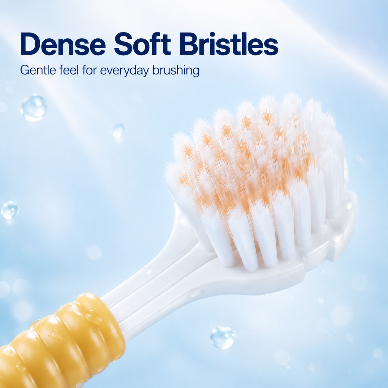 Close-up of soft dense bristles on three sided brush head