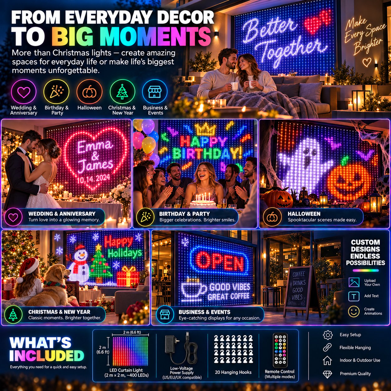 LED Curtain Lights for Parties Holidays and Events