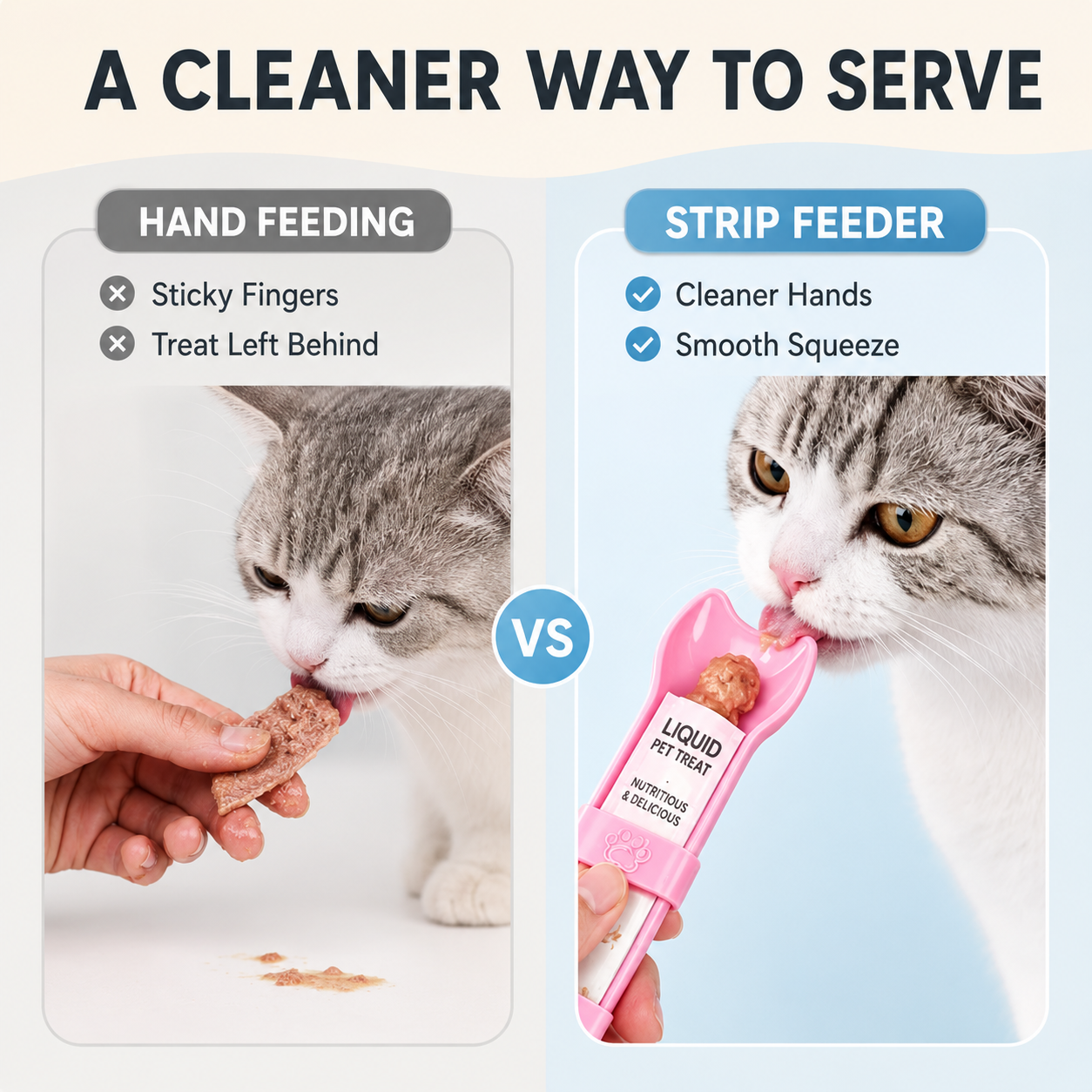 Hand feeding compared with cleaner strip feeder use