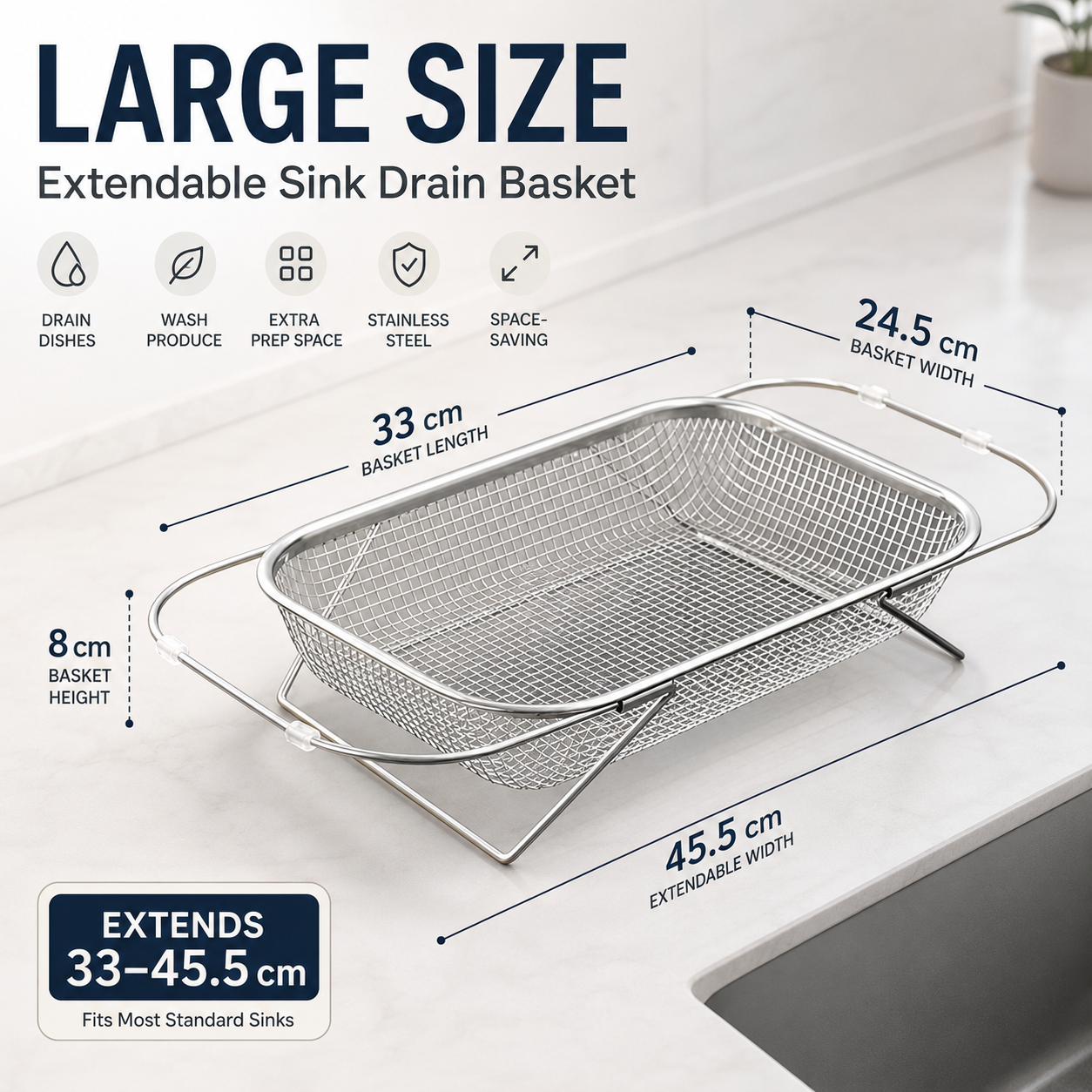 Large size expandable sink drain basket dimensions