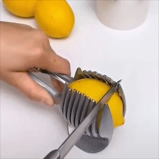 Kitchen produce holder and slicing guide in use