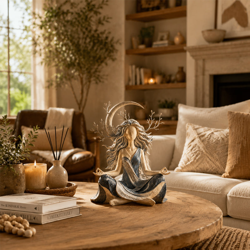 Goddess of Nature statue in quiet reading nook and meditation room