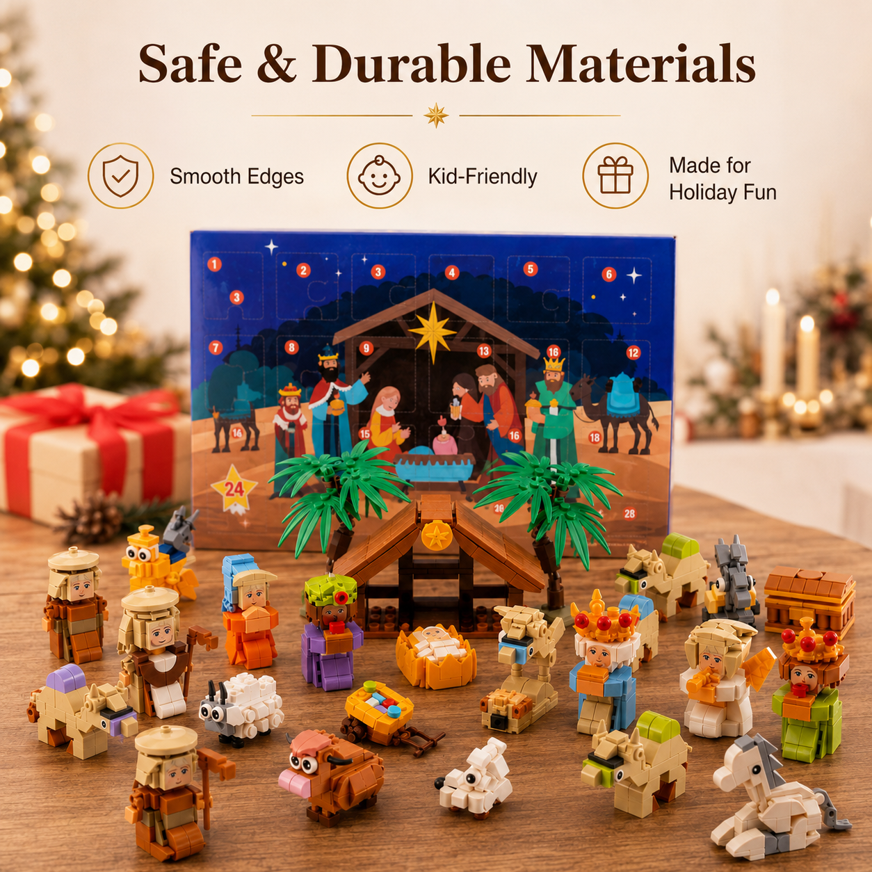 Full Christmas Nativity building block advent calendar collection with mini figures and animals