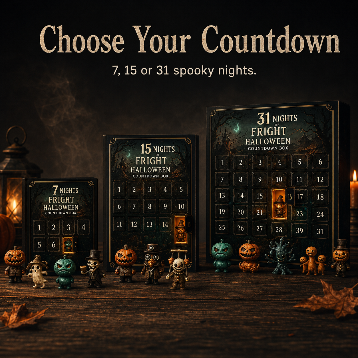 Halloween advent calendar countdown box with collectible figures