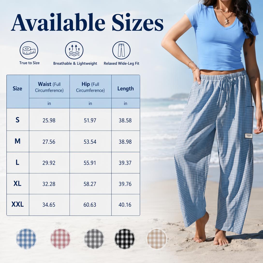 Wide-leg plaid pants size chart technical documentation