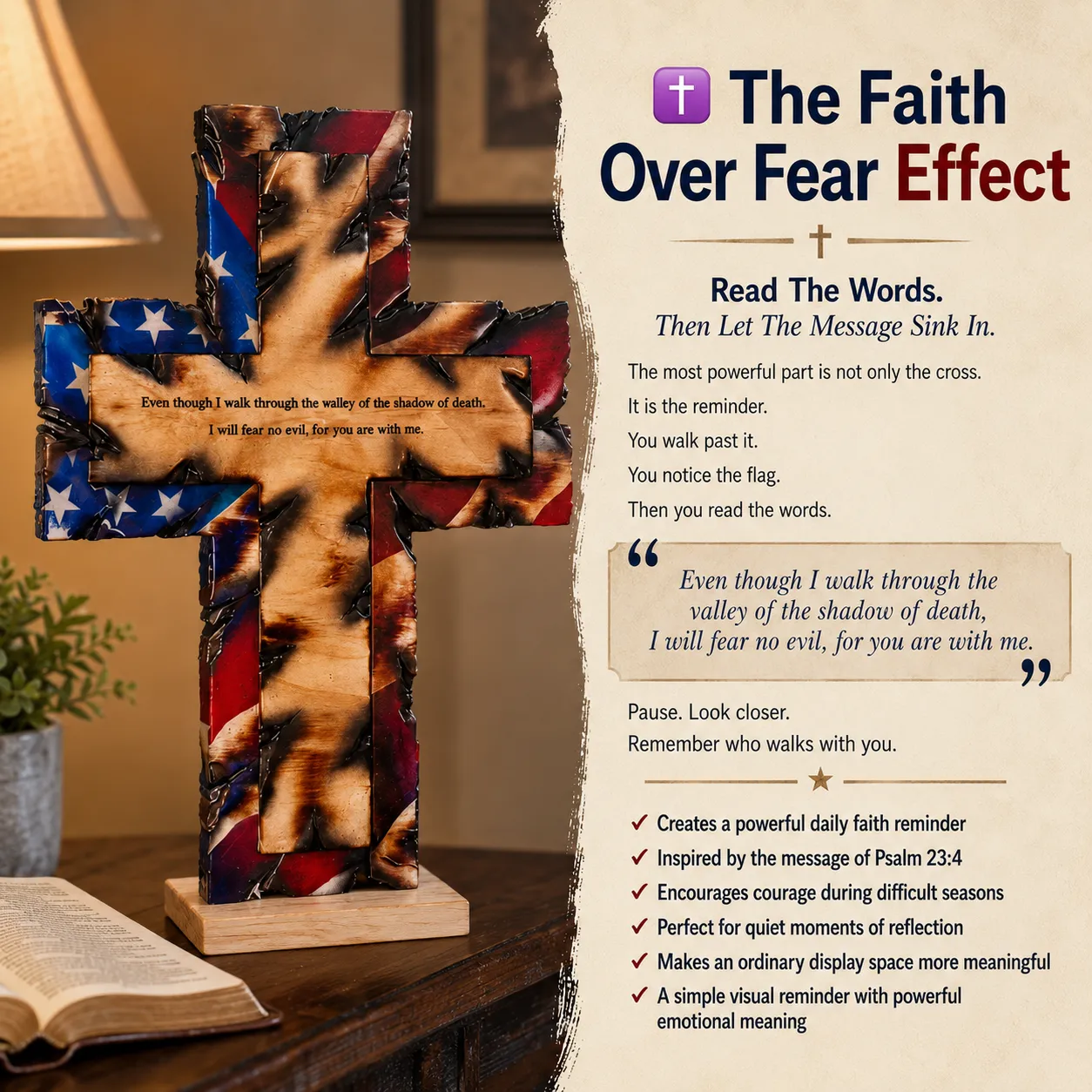 Psalm 23:4 Faith Over Fear Cross