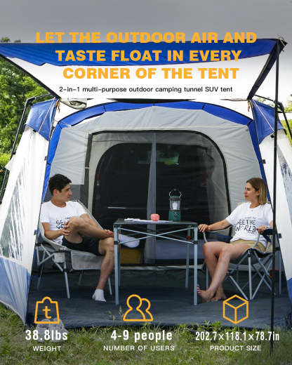 KingCamp Camping Square 3 Season SUV Tent with Screen Room