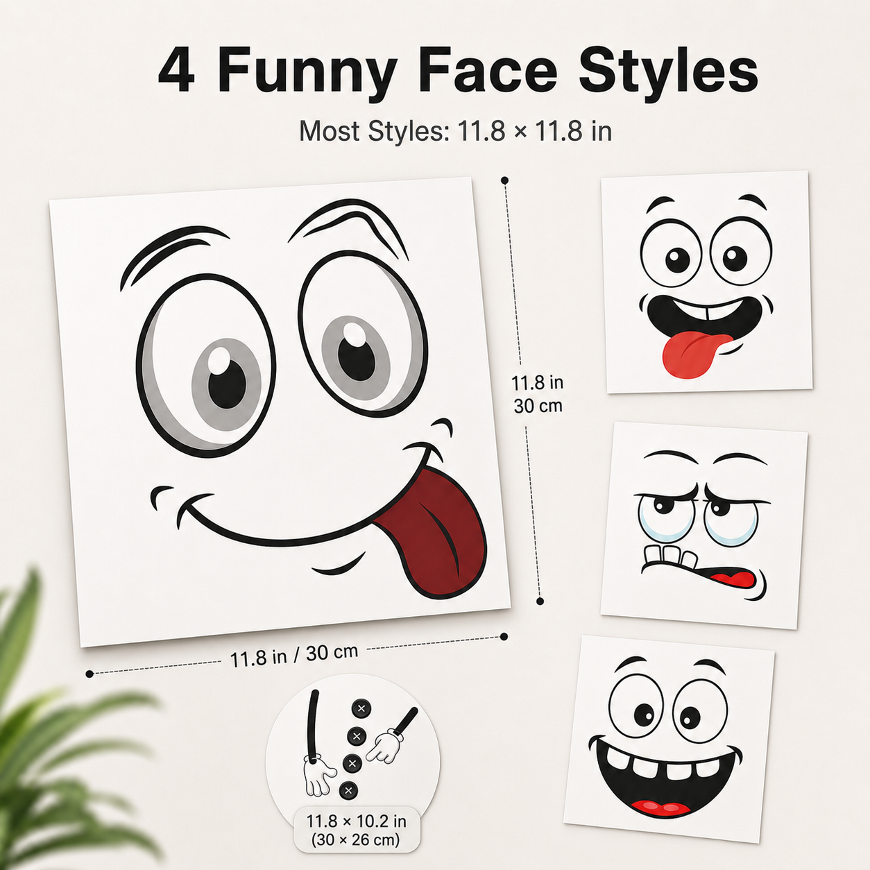 Expressive cartoon face decal on bedroom trash can
