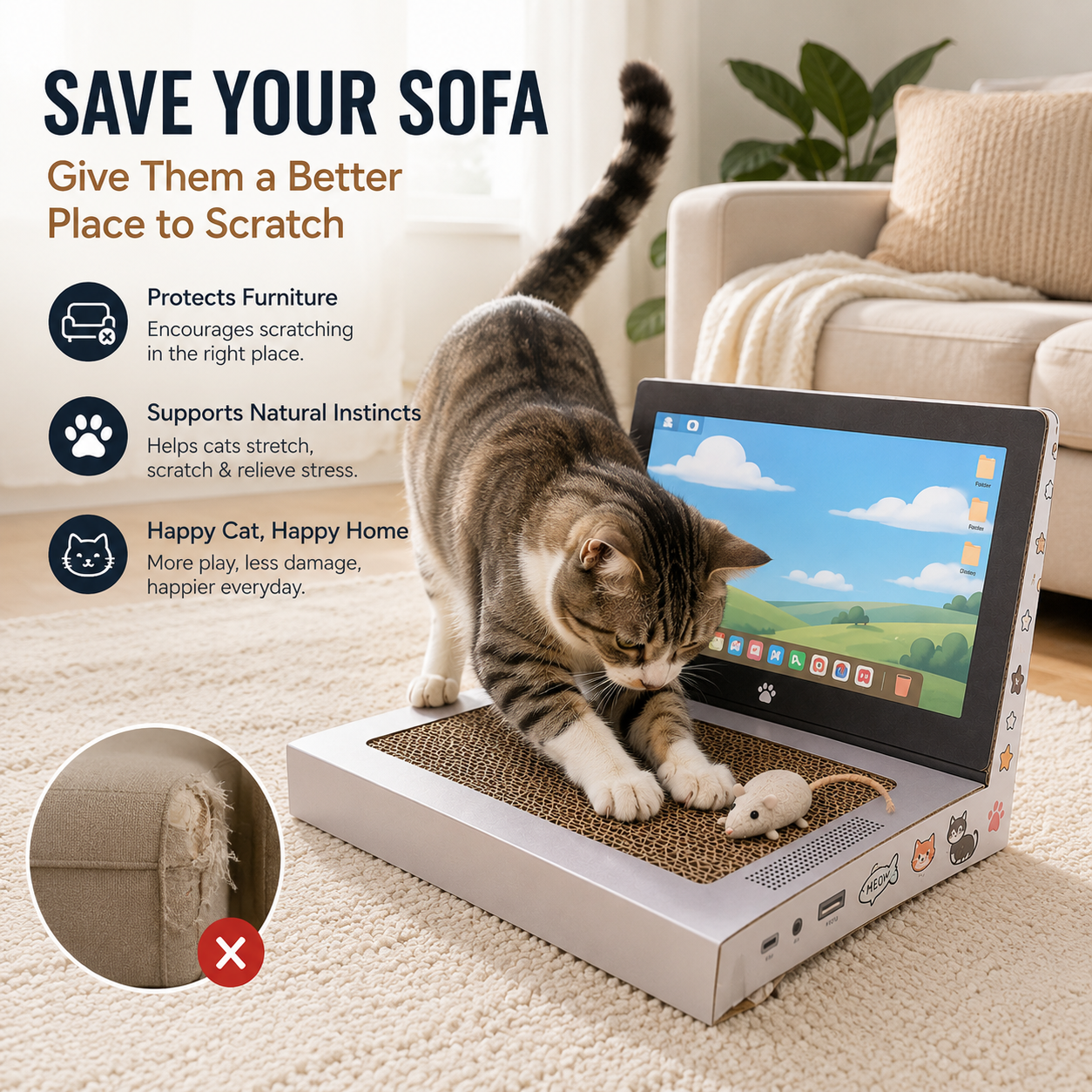 Dense corrugated cardboard keyboard scratching pad close up