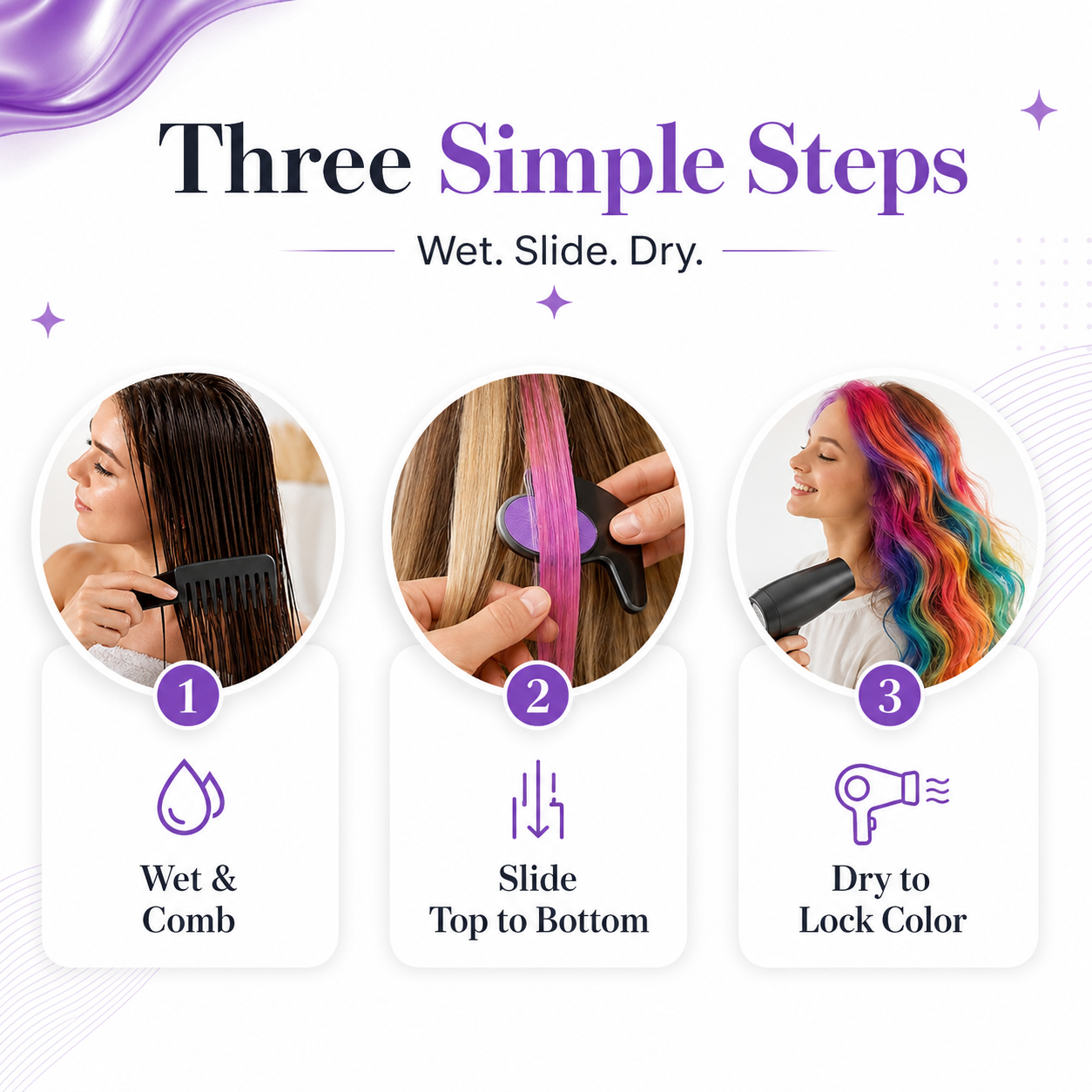 Sliding hair chalk applicator along a strand of hair for instant color