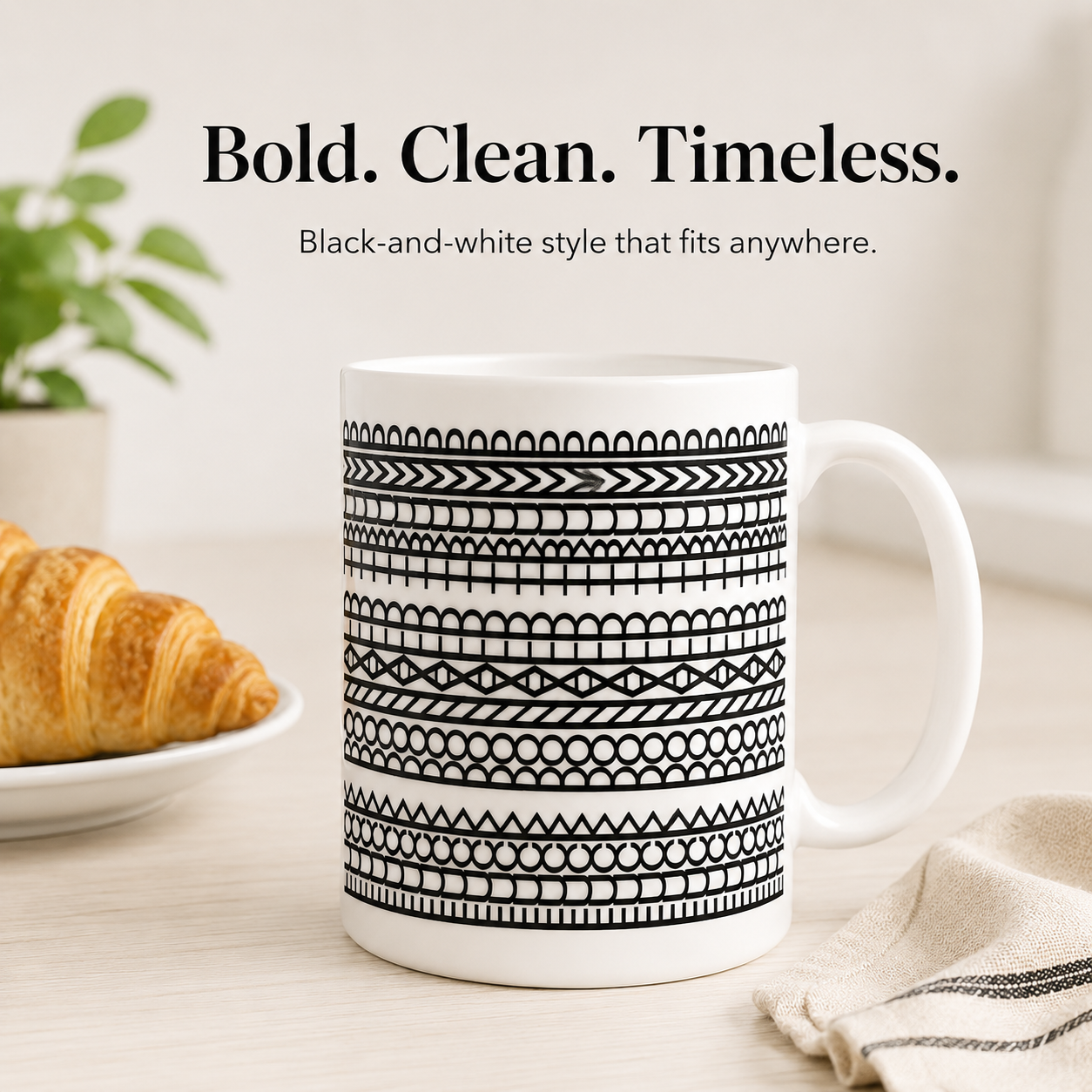 Various hot and cold beverages poured in geometric ceramic mug
