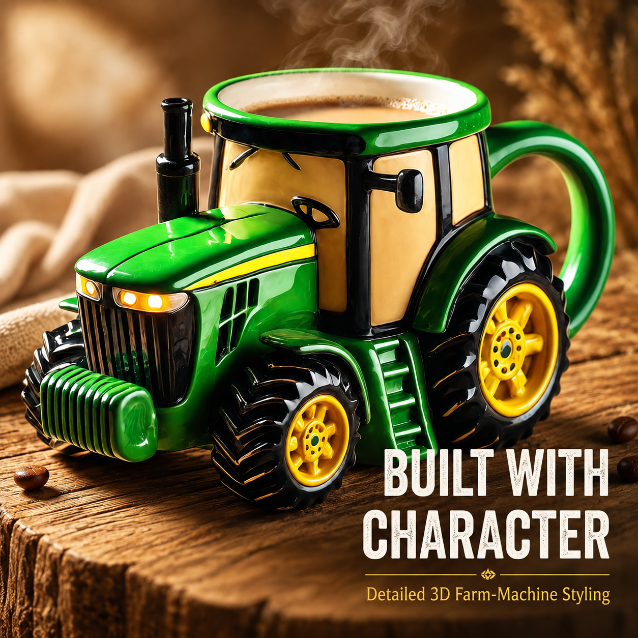 Three farm machinery mugs collection displayed together