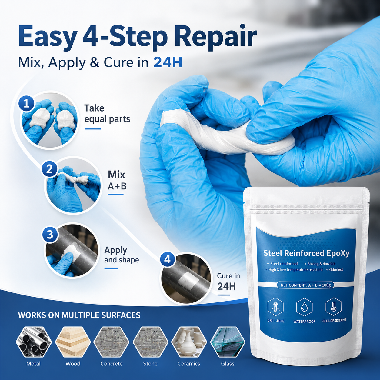 Epoxy patch enduring hot water and boiling temperature flows